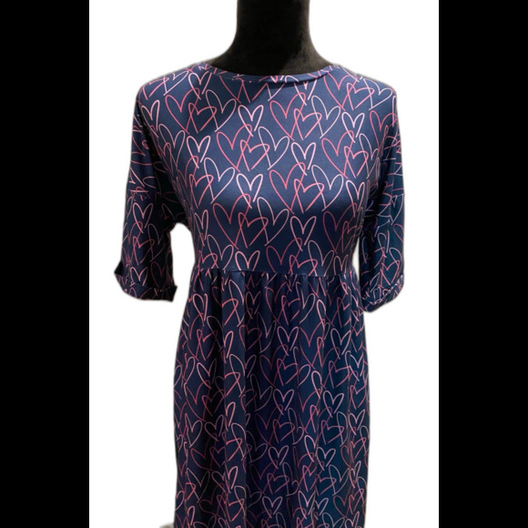 Urban Threads Dress NWT Womens Size 12 Short Sleeve Blue w/Pink Hearts Casual - Picture 1 of 12